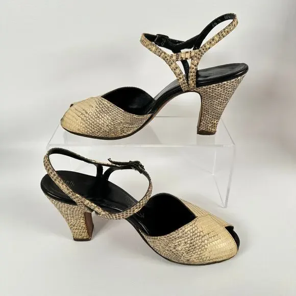 Vintage 1950s Reptile Peep-Toe Sandals by L'aiglon Custom Made Size 6.5 N - Picture 2 of 10